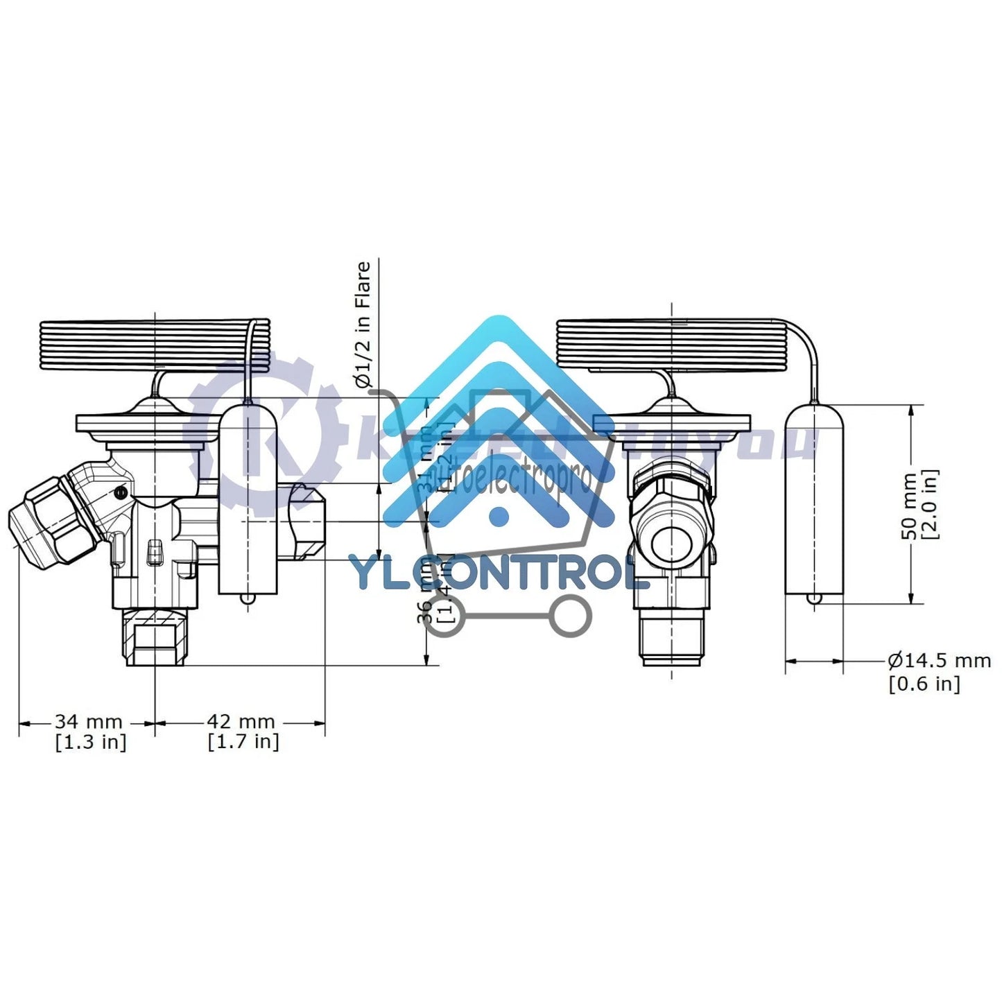 Danfoss 068Z3400 1/6 - 4.5TR Expansion Valve Body, T 2, R404A,R507A, 3/8x1/2 in,