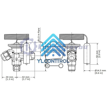 Danfoss 068Z3400 1/6 - 4.5TR Expansion Valve Body, T 2, R404A,R507A, 3/8x1/2 in,
