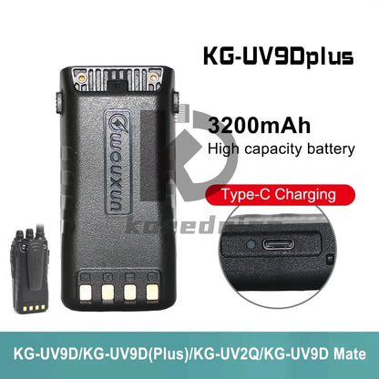 High Capacity Battery 2200mAh for KG-UV9D UV2Q UV9DMate HAM Radio USB C Port