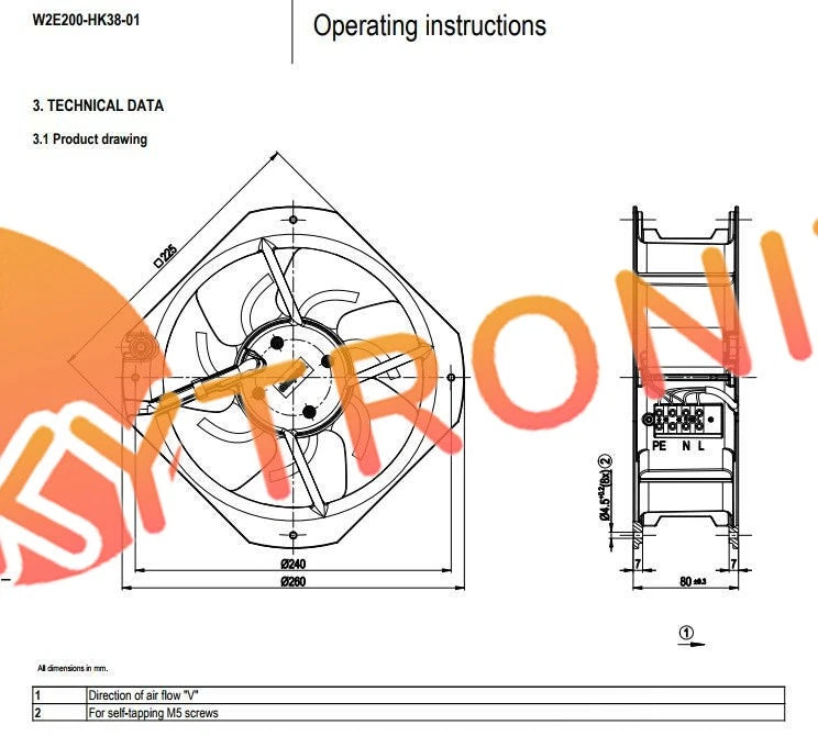 Ebmpapst W2E200-HK38-01 W2E200-HH38-01 Axial Fan 230VAC 80W 225*80mm Cabinet Fan