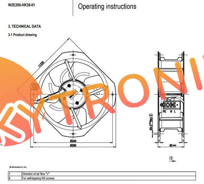 Ebmpapst W2E200-HK38-01 W2E200-HH38-01 Axial Fan 230VAC 80W 225*80mm Cabinet Fan