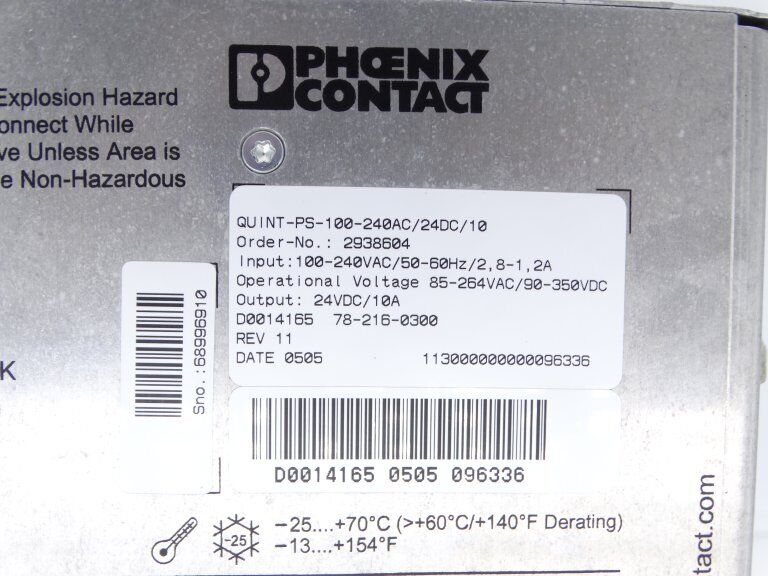 PHOENIX CONTACT QUINT-PS 240AC/24DC 10W POWER SUPPLY - PHOENIX