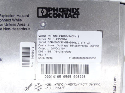 PHOENIX CONTACT QUINT-PS 240AC/24DC 10W POWER SUPPLY - PHOENIX