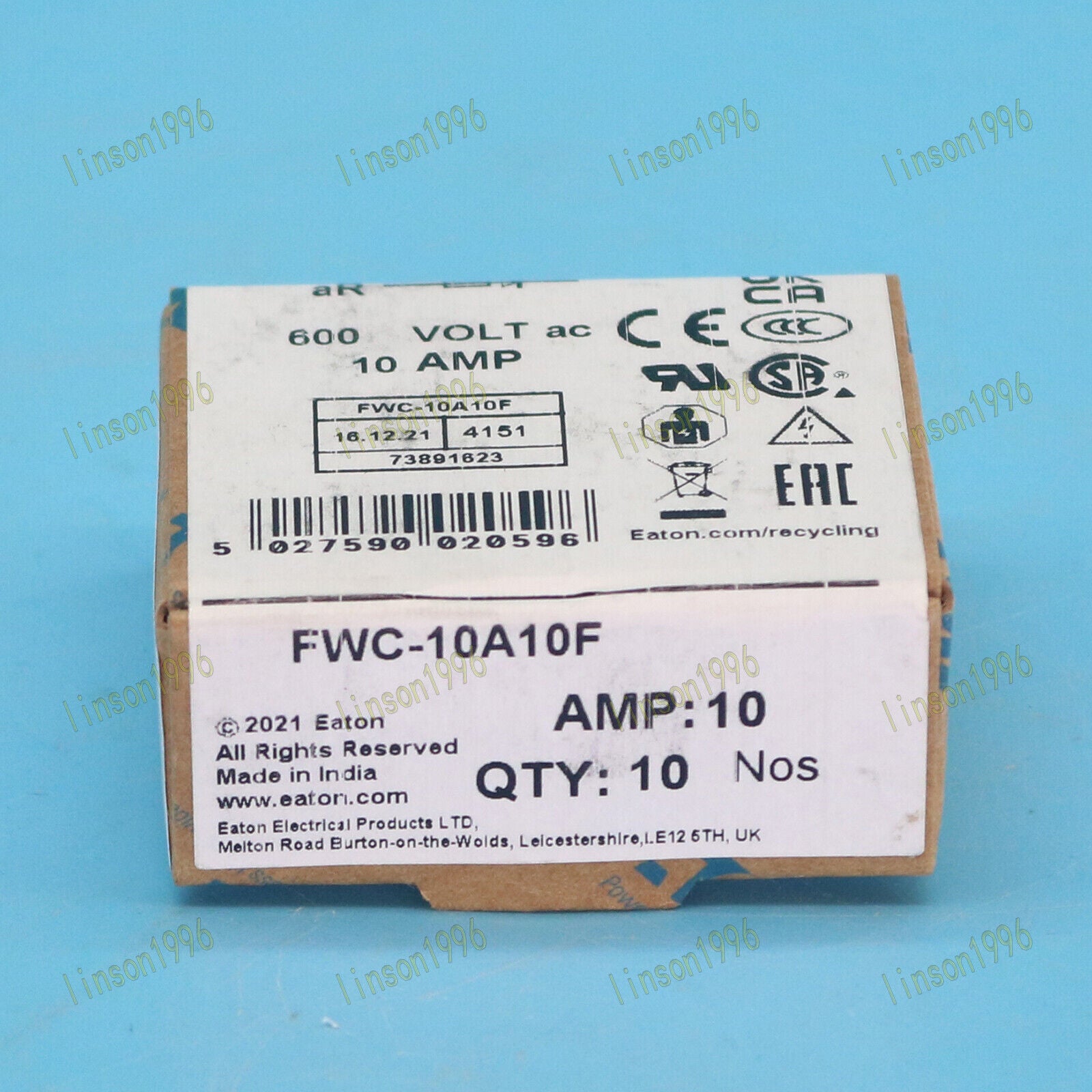 10-Piece 10Amp Fuses, Bussmann FWC-10A10F, 600VAC, 38mm, Fast Acting Fuses - BUSSMANN