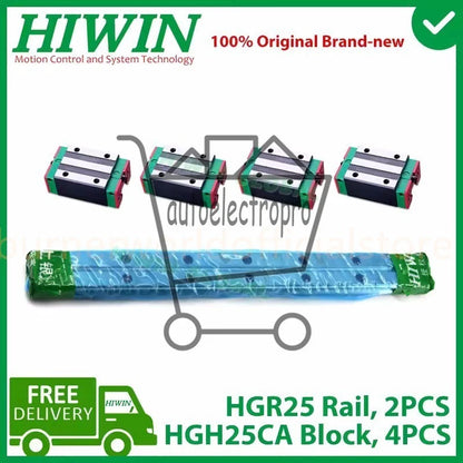 HIWIN 2pc HGR25 200-2000mm Linear Guide Rail + 4pc HGH25CA Slide Block ﻿﻿CNC