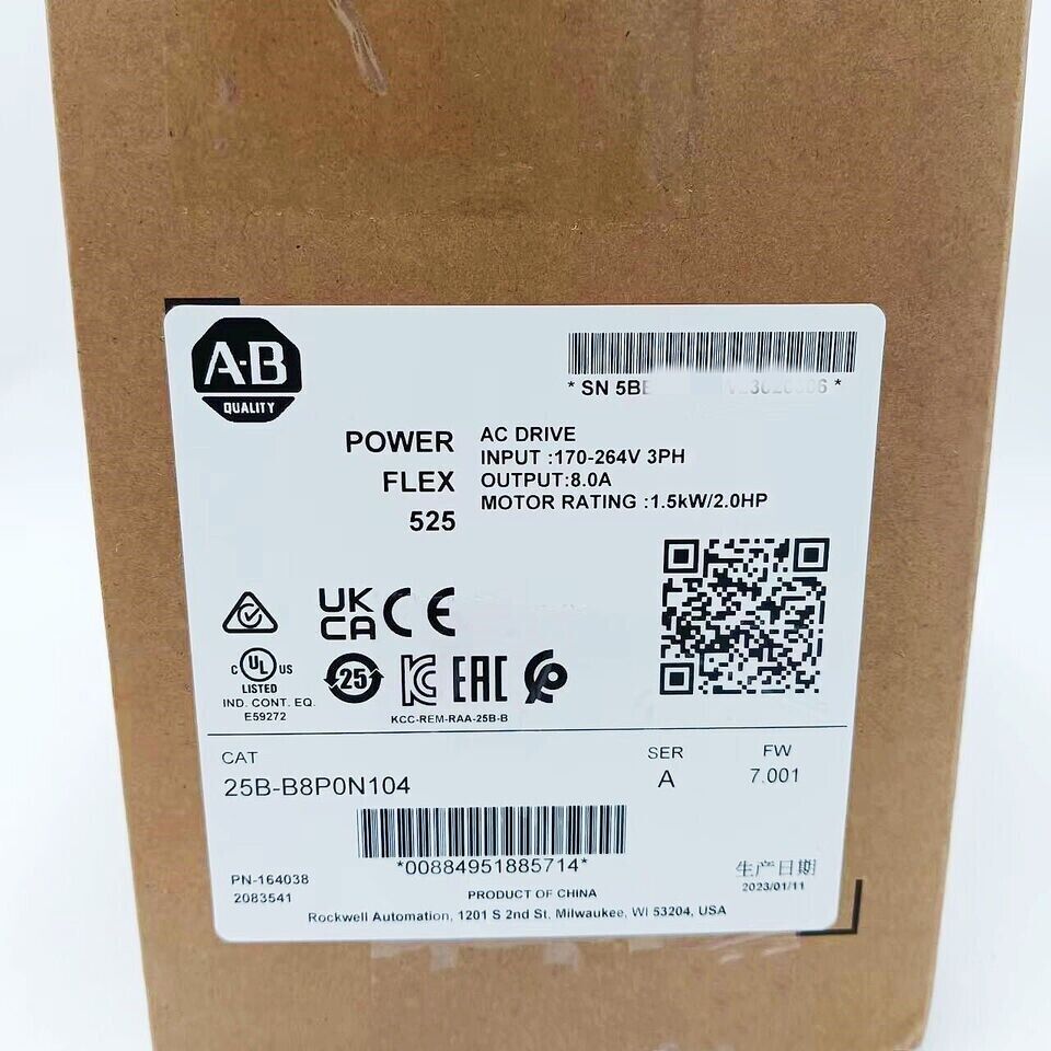 New Allen-Bradley 25B-B8P0N104 PowerFlex 525 Drive 1.5kW 2.0Hp AB 25B-B8P0N104 Allen-Bradley