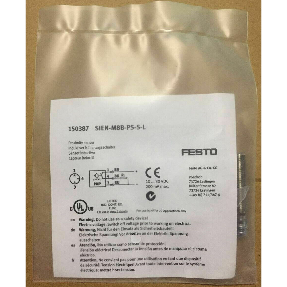 new festo 150387 proximity switch sien-m8b-ps-s-l spot stocks - FESTO