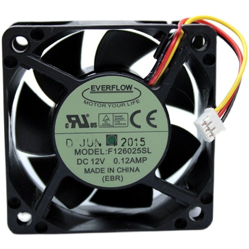 new EVERFLOW F126025SL DC12V 0.12AMP PWM 6CM 6025 Main Box CPU Cooling Fan 3-wire - EVERFLOW