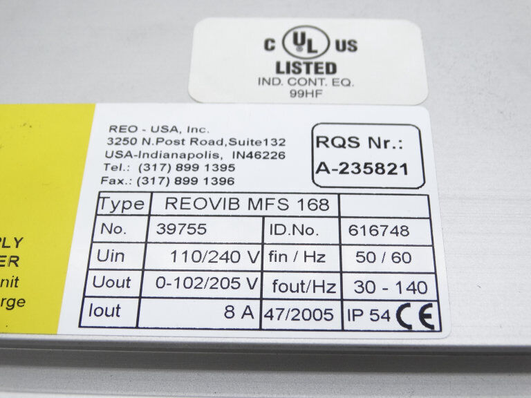 REO USA INC REOVIB MFS 168-8A-IP54 DR - REO USA INC.