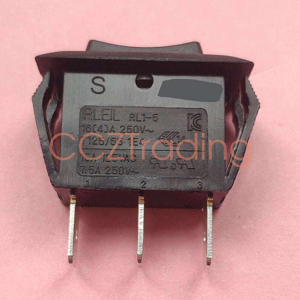 RLEIL RL1-5 16A 250VAC T125/55 3-Pin 3 Positions Black Button Rocker Switch