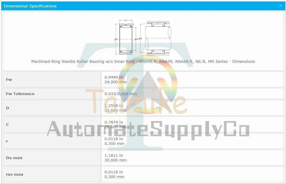 NTN NK 24/20 R Needle Roller Bearing 24x32x20mm #