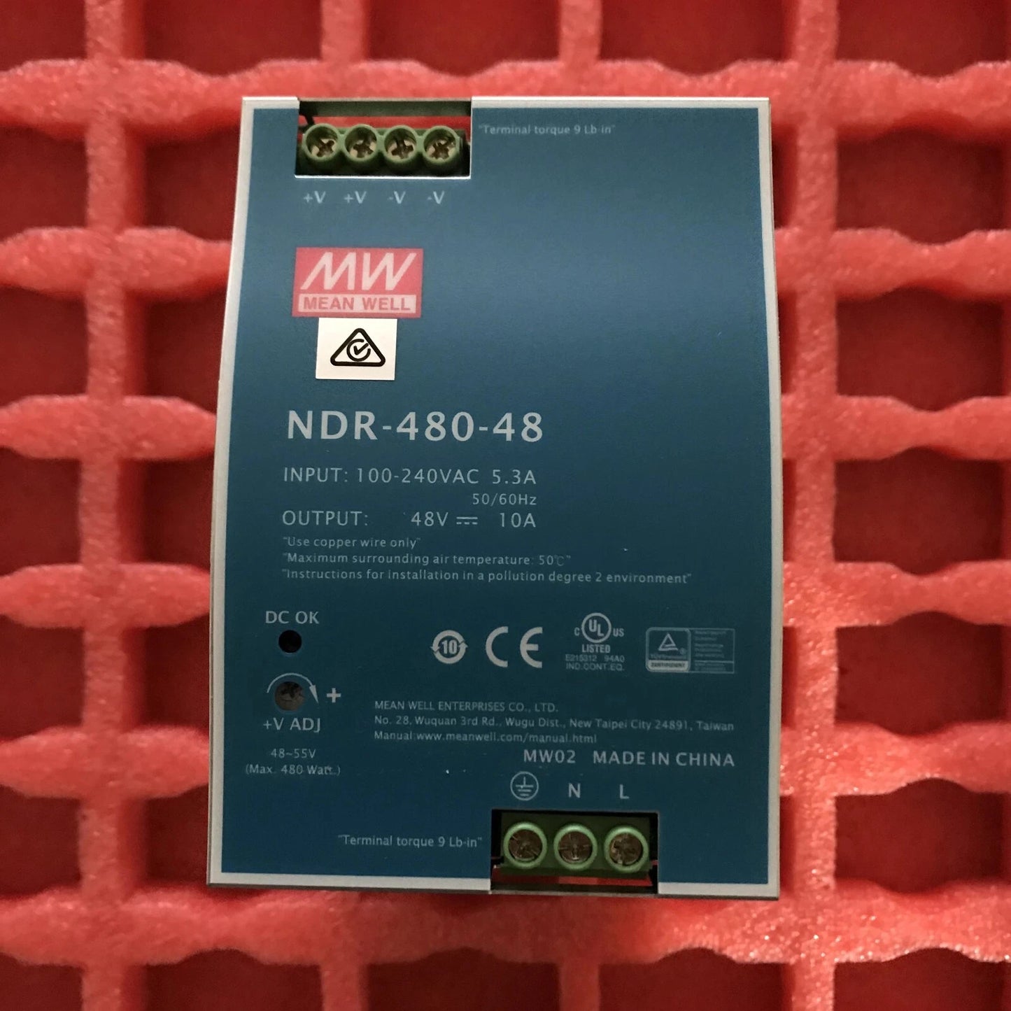 Meanwell NDR-480-48 48V 10A PFC DC Regulated DIN-Rail Switching Power Supply