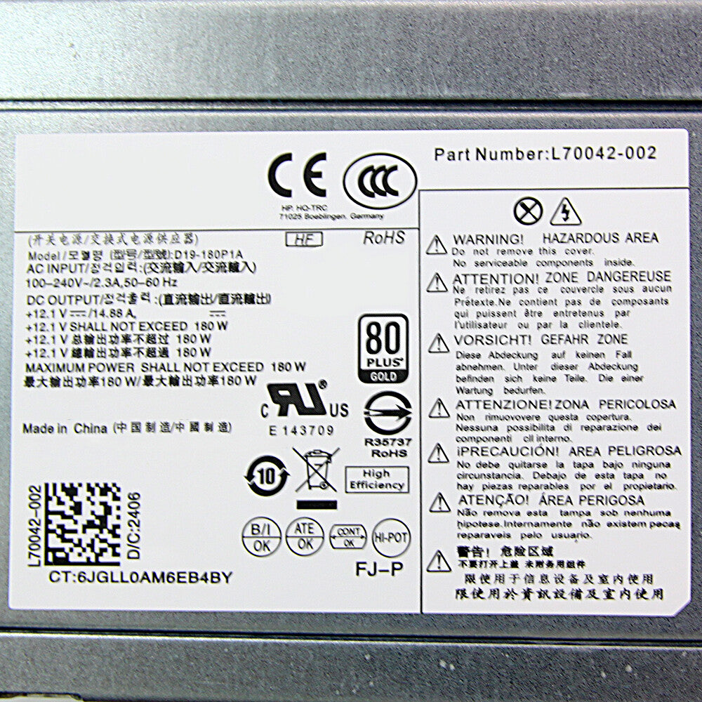 new 180W Power Supply for HP Desktop L70042-002 D19-180P1A M01-F1033wb