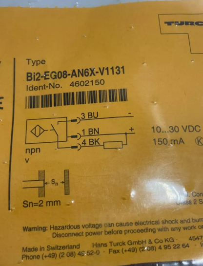 3 Wire DC PNP Inductive Proximity Sensors Switches TURCK BI2-EG08-AN6X-V1131 - BRAND: TURCK