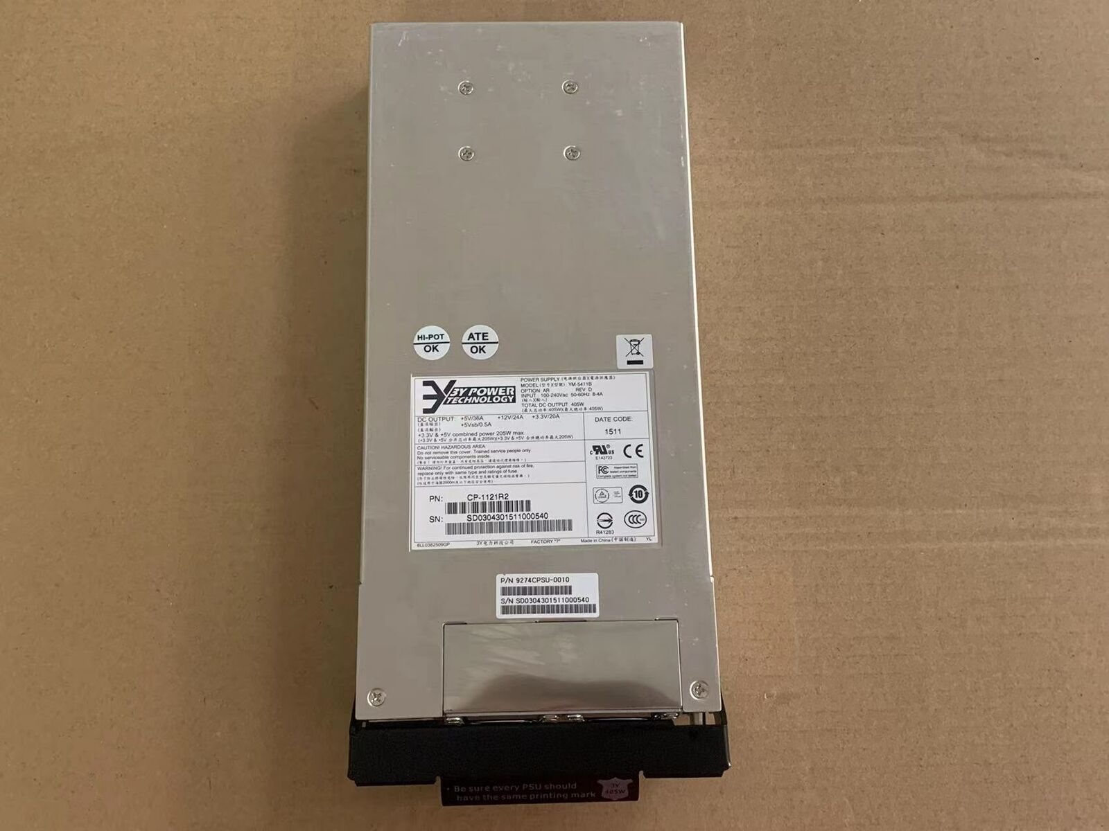 used 3Y YM-5411B 405W Server Redundant Power Module 9274CPSU-0010