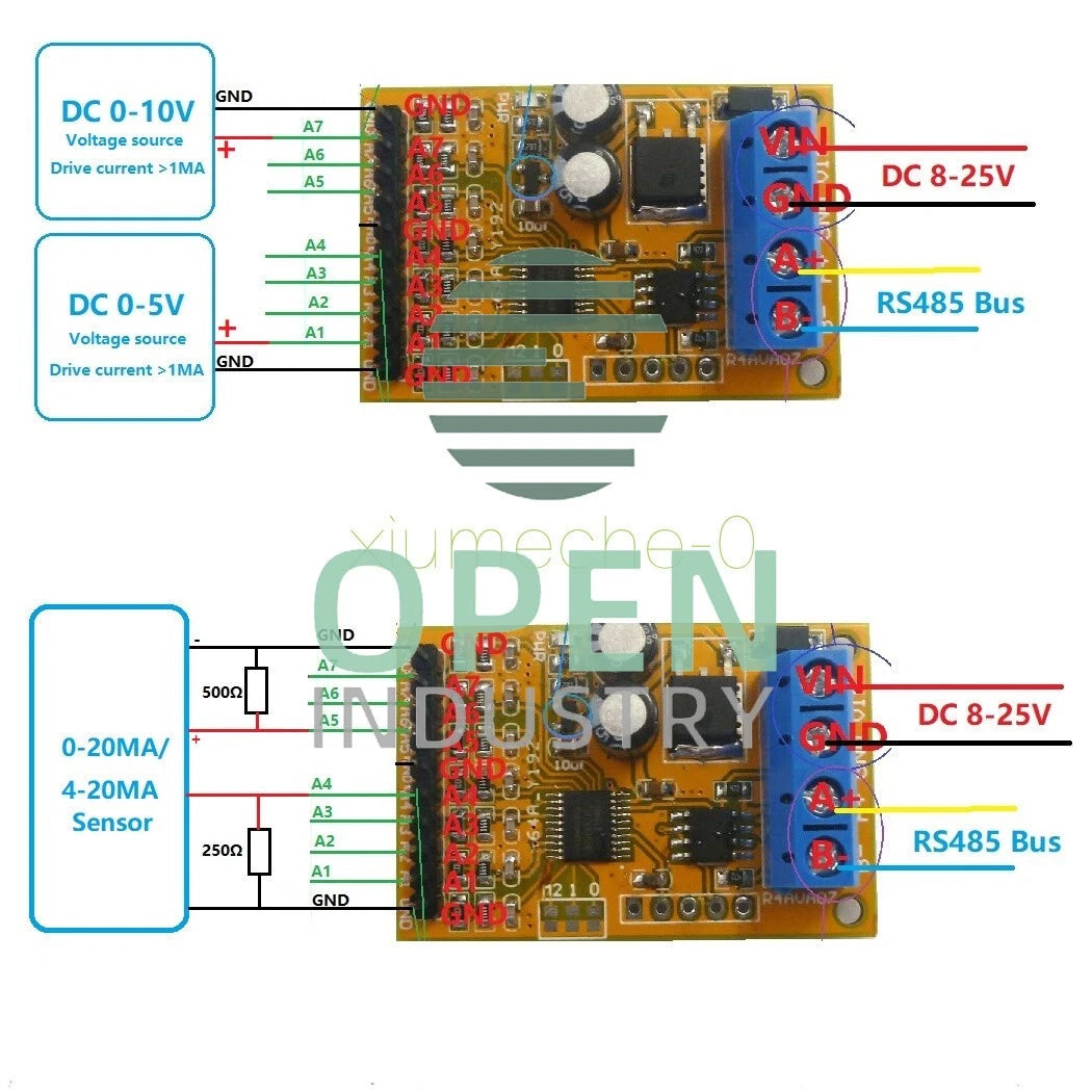 1PCS 5V 10V 7CH Analog Voltage acquisition Sampler RS485 ModBus RTU Module