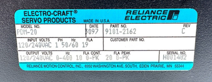 used Reliance Electric Electro-Craft PDM-20 Servo Drive 9101-2162 - RELIANCE ELECTRIC ELECTRO-CRAFT