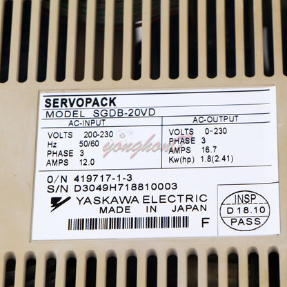 Used Yaskawa SGDB-20VD Servo Drive - YASKAWA