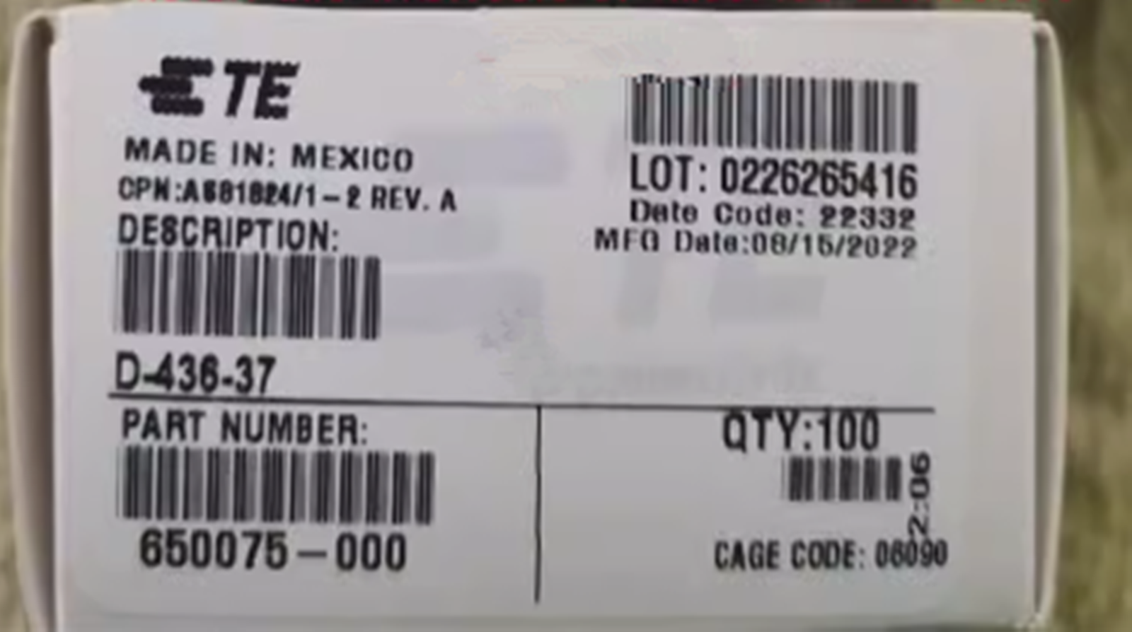100PCS Plastic Case Terminal D-436-37 Military Action 650075-000 - PLASTIC CASE
