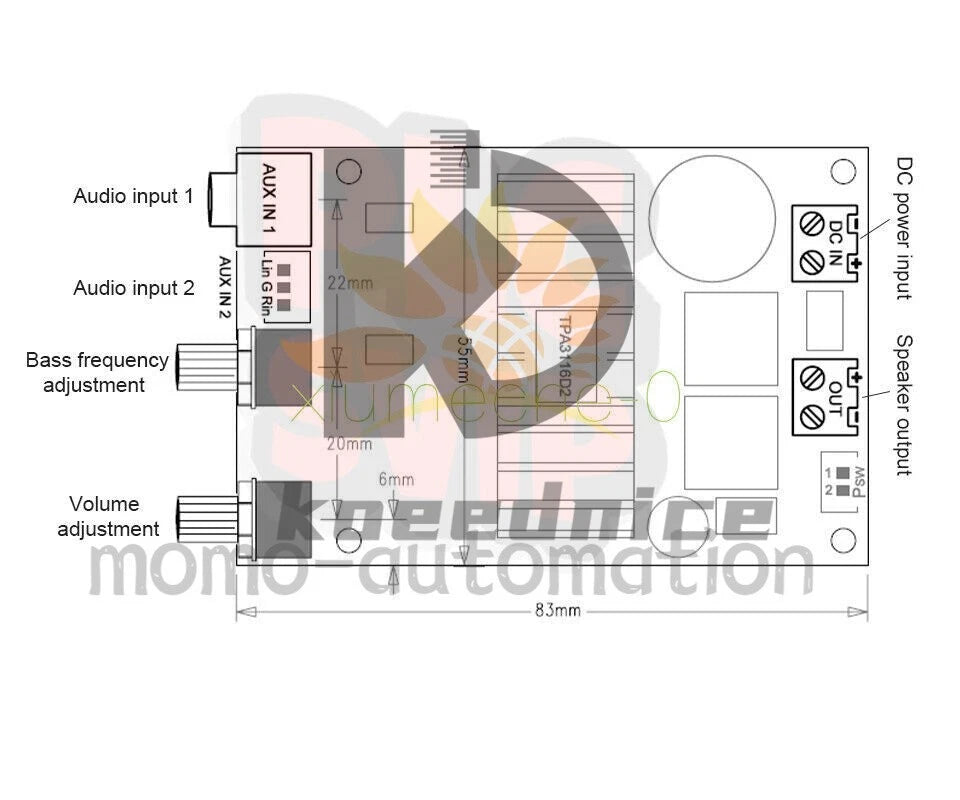 DC12-24V Subwoofer Mono Channel Digital Audio Amplifier Board 100W TPA3116 Bass