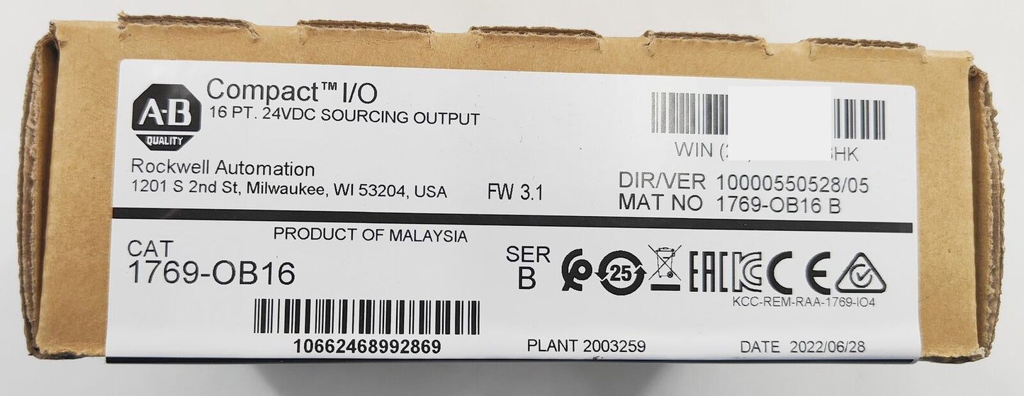 Allen-Bradley 1769-OB16 CompactLogix 16 Pt 24VDC Module Factory Sealed - ALLEN-BRADLEY