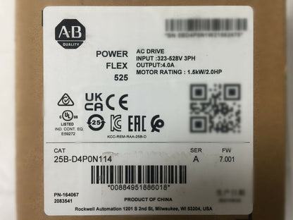 Allen-Bradley AB 25B-D4P0N114 PowerFlex 525 AC Drive (1.5kW, 2HP) - ALLEN-BRADLEY