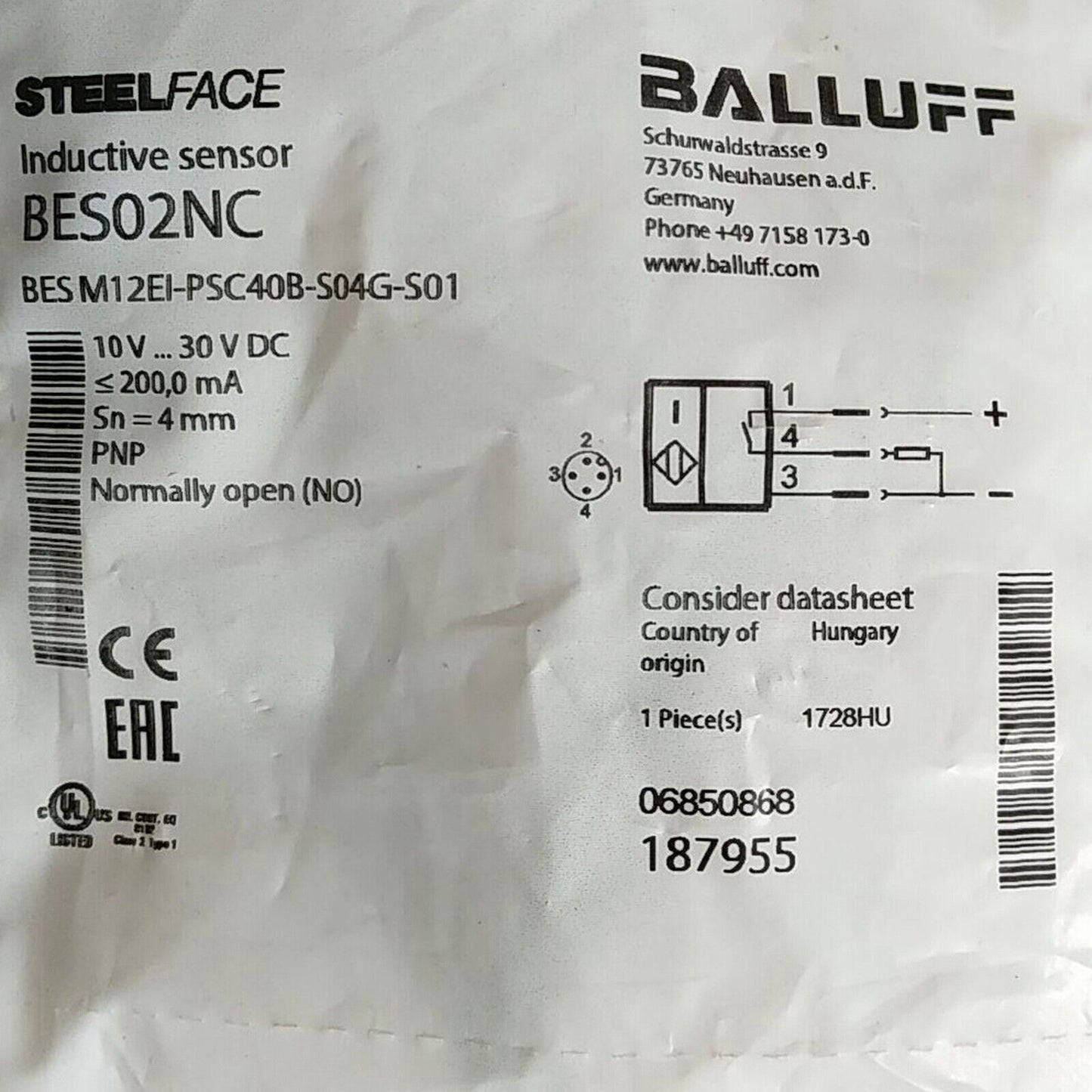 BALLUFF BES M12EI-PSC40B-S04G-S01 Proximity Switch - BALLUFF