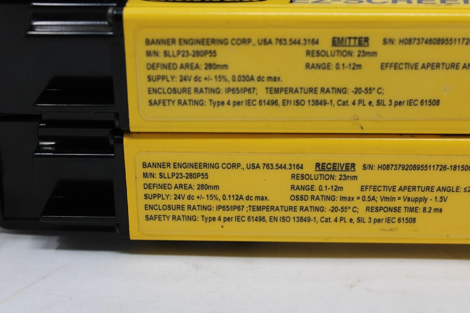 used Banner SLLP23-280P55 EZ-SCREEN Safety Light Curtains Transmitter/Receiver - BANNER