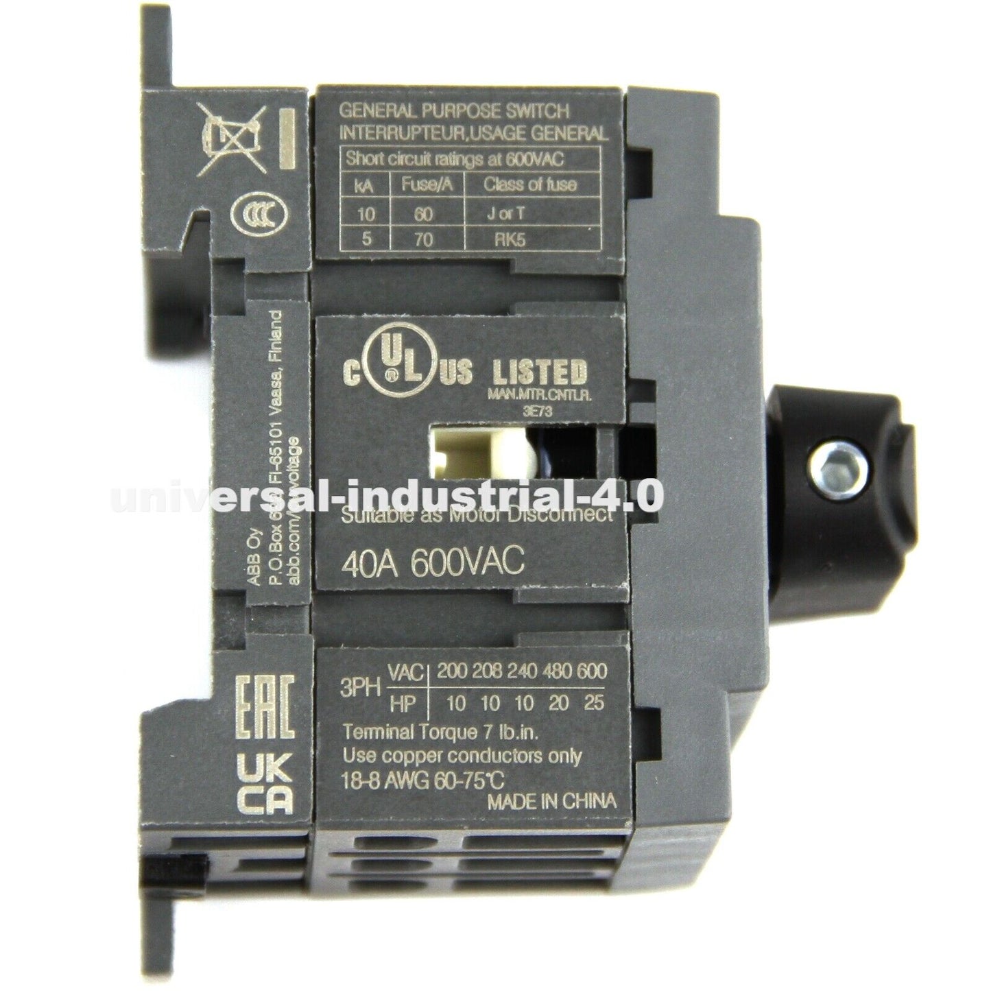 ABB OT40F3 3-Pole 40A 3-Phase Disconnect Switch - ABB