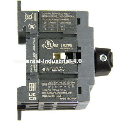 ABB OT40F3 3-Pole 40A 3-Phase Disconnect Switch - ABB