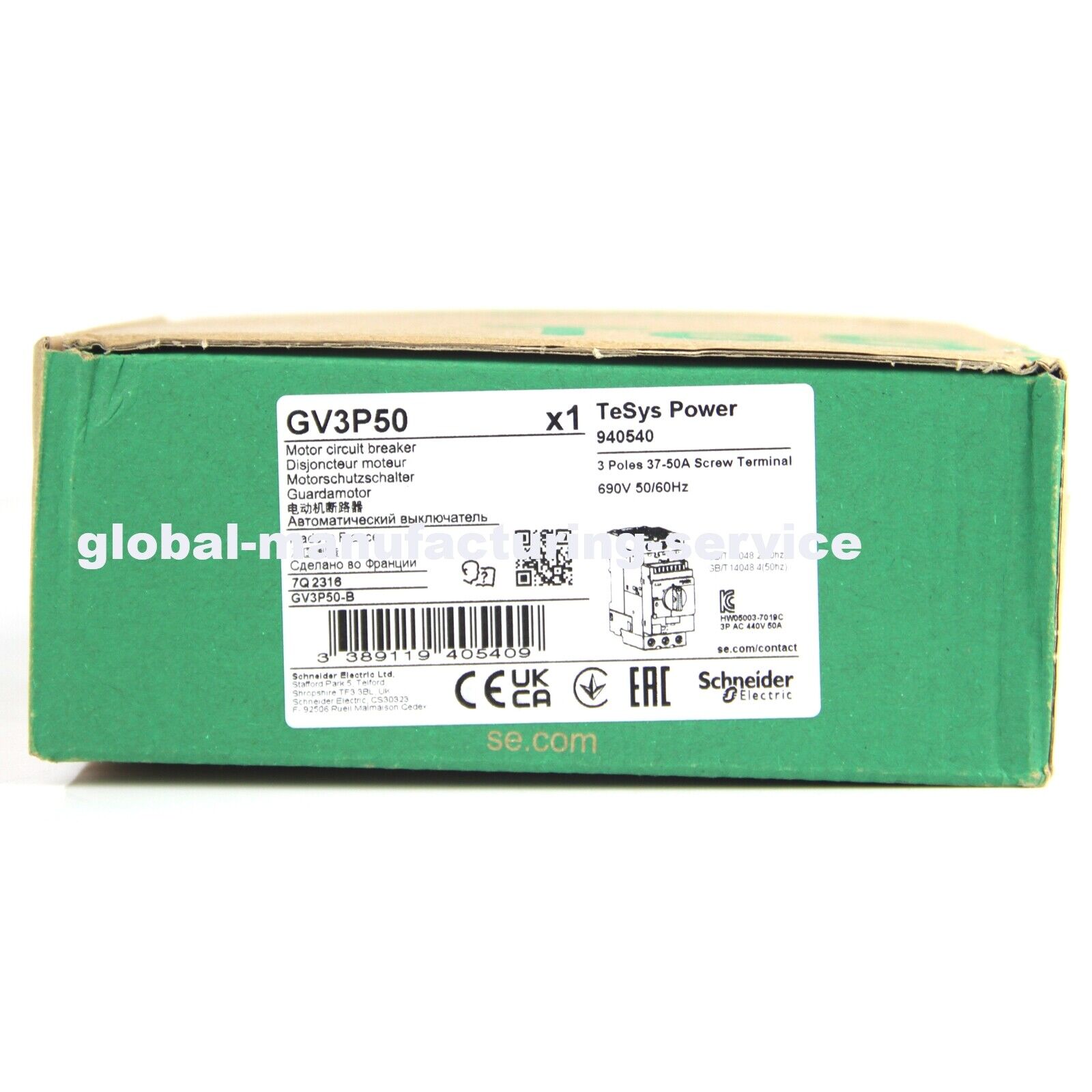 new Schneider Electric GV3P50 TeSys GV3 Circuit Breaker Thermalmagnetic 37-50A