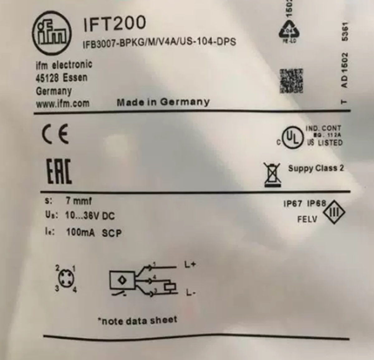 IFM IFT200 Metal Sensor Socket - IFM