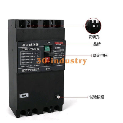Delixi DZ20L-160/4300 250A 4P 400V Leakage Circuit Breaker - DELIXI