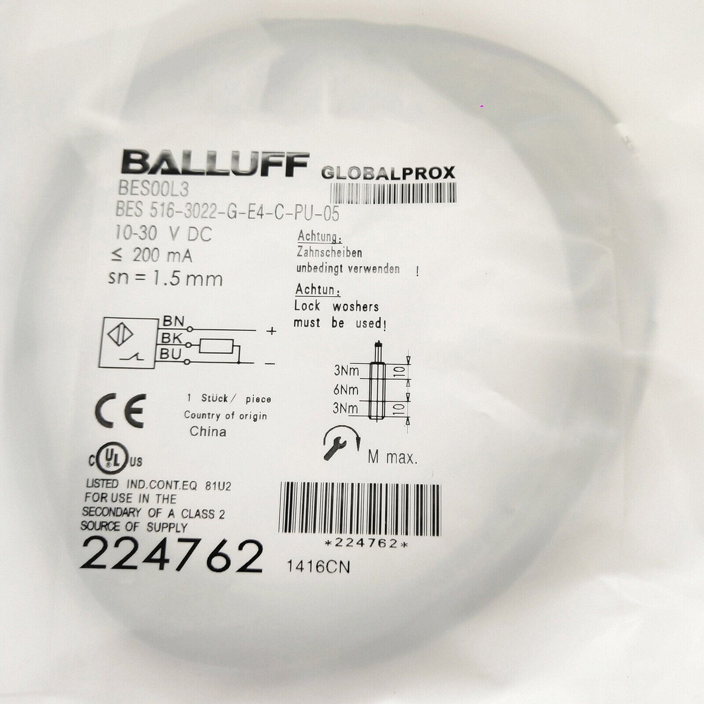 ONE BALLUFF Proximity Switch BES 516-3022-G-E4-C-PU-05 - BALLUFF