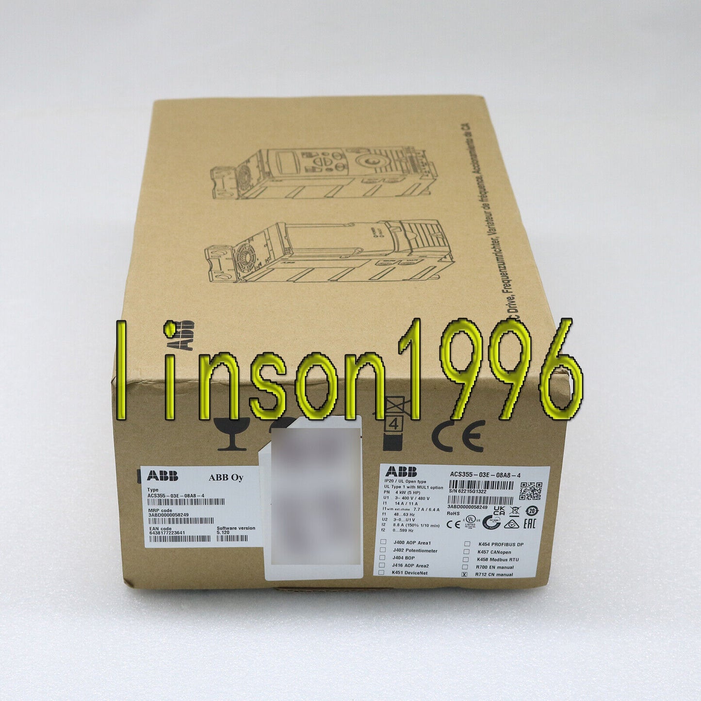 ABB ACS355-03E-08A8-4 3P Inverter, 4KW, AC380V-480V, 3-phase, Shipped Direct - ABB