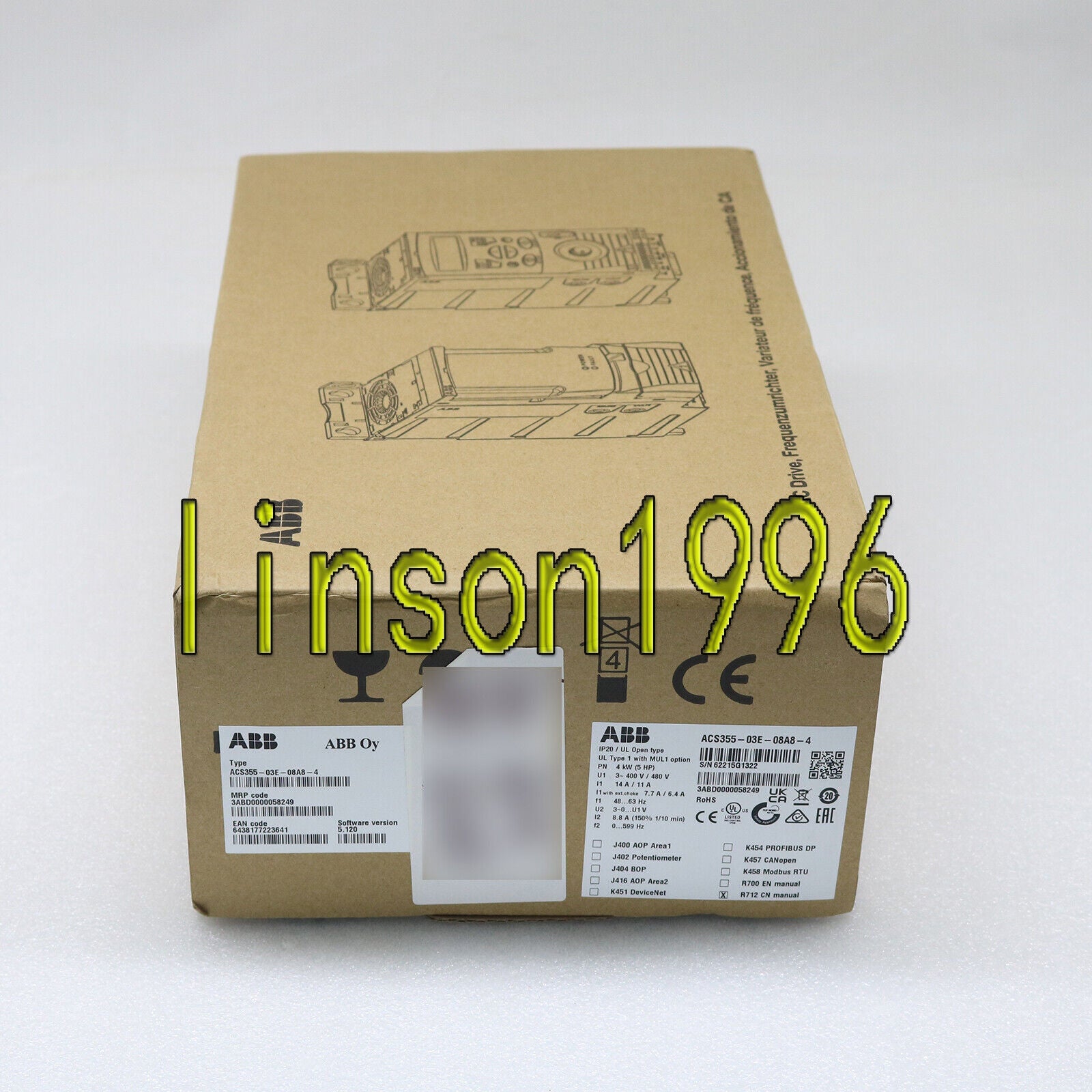 ABB ACS355-03E-08A8-4 3P Inverter, 4KW, AC380V-480V, 3-phase, Shipped Direct - ABB