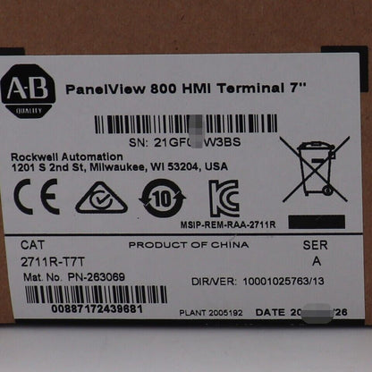 PANELVIEW 7-inch HMI Terminal AB 2711R-T7T Factory Sealed - PANELVIEW
