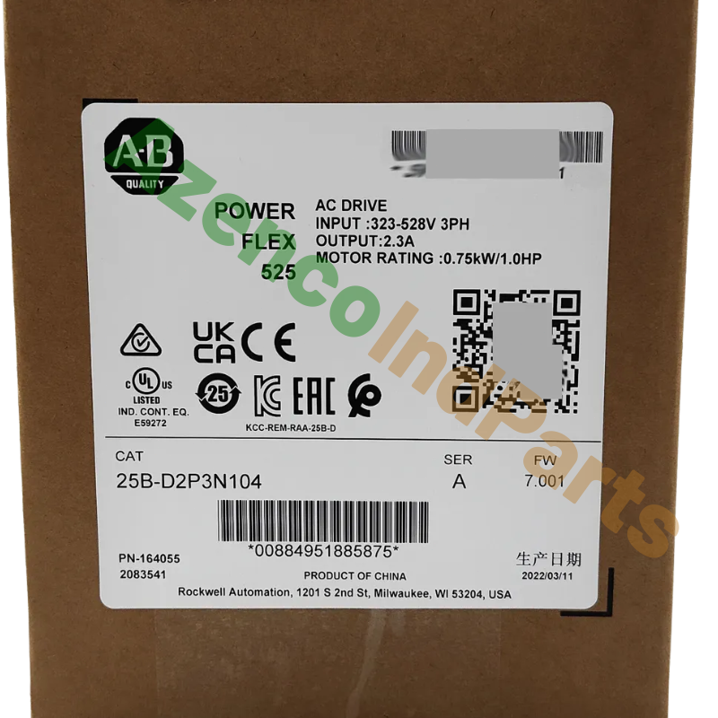 Sealed Allen-Bradley 25B-D2P3N104 PowerFlex 525 0.75kW 480V 1Hp AC Drive - ALLEN-BRADLEY