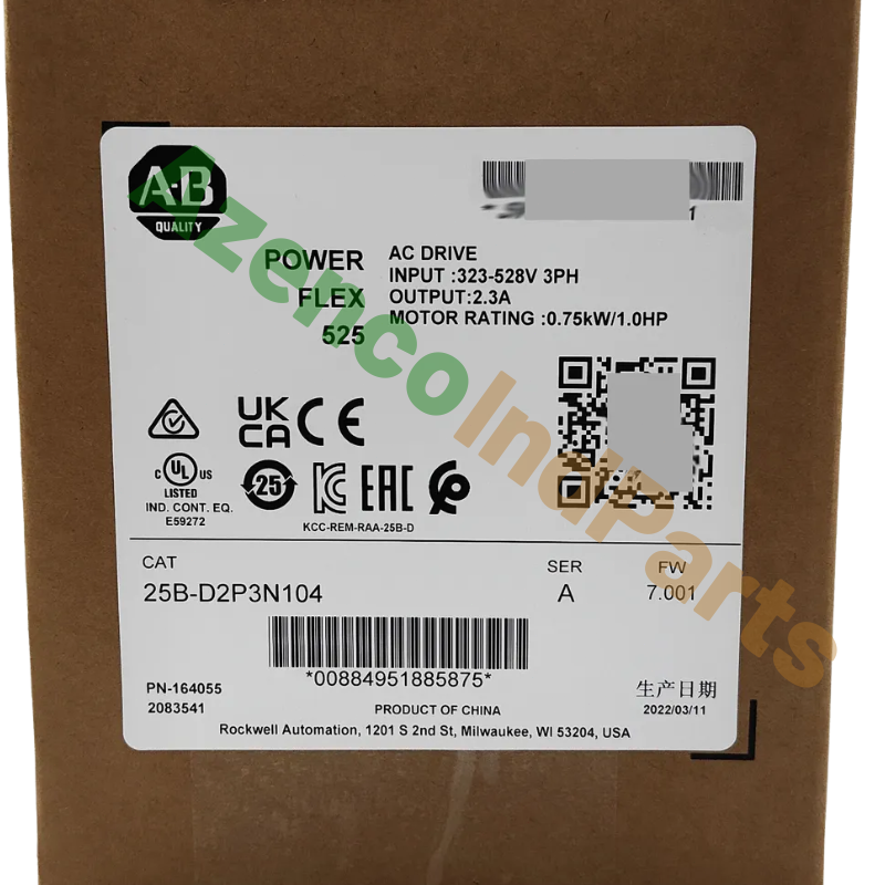 new  Sealed Allen-Bradley 25B-D2P3N104 PowerFlex 525 0.75kW 480V 1Hp AC Drive Allen-Bradley