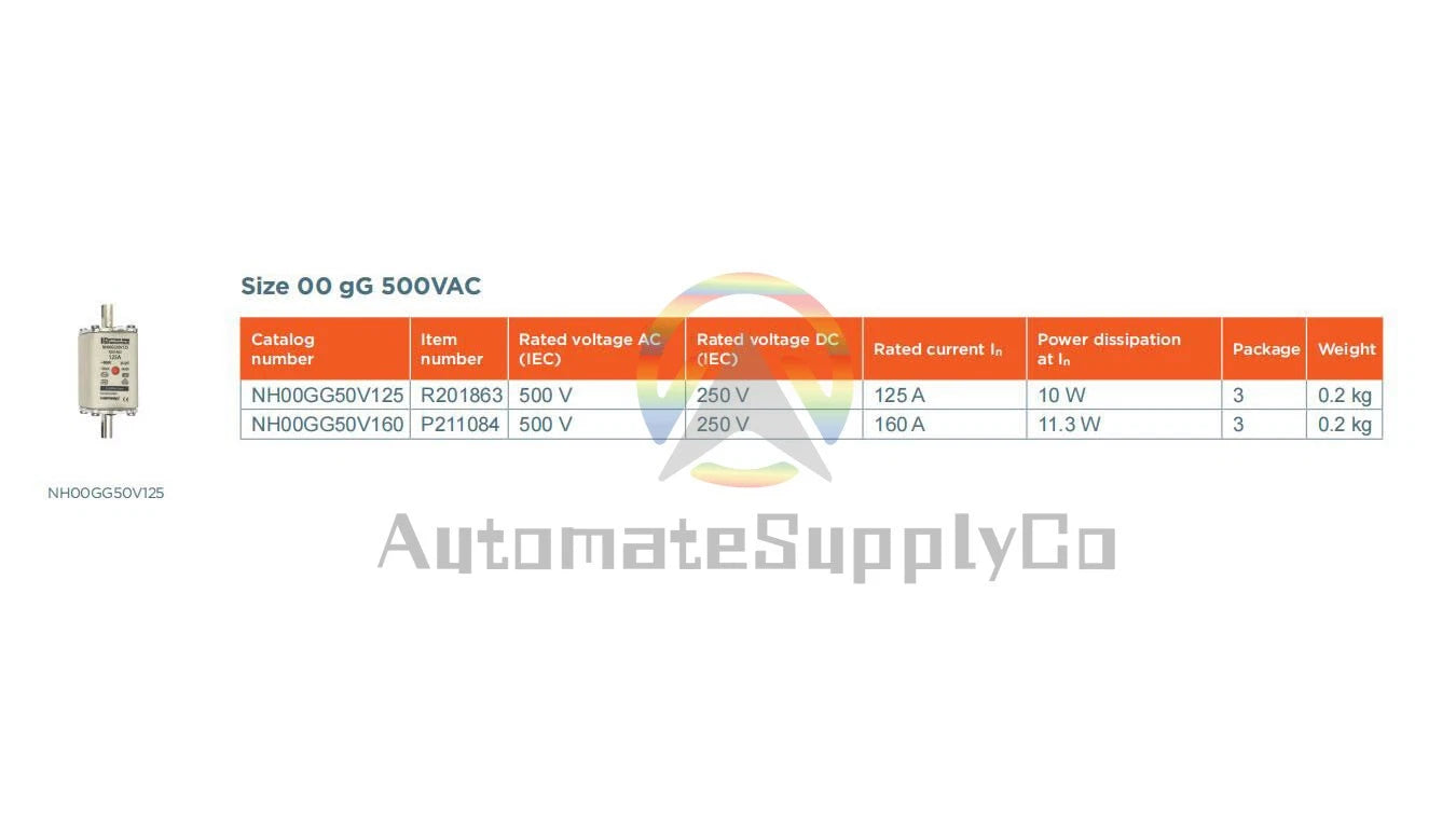 Ferraz Shawmut Mersen NH000GG50V160 Fuse ,160A 500V fuse-link gG Size NH000