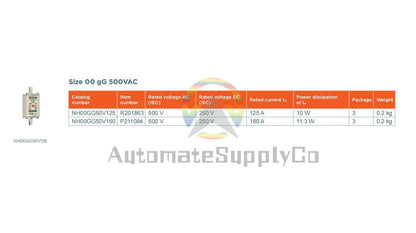 Ferraz Shawmut Mersen NH000GG50V160 Fuse ,160A 500V fuse-link gG Size NH000