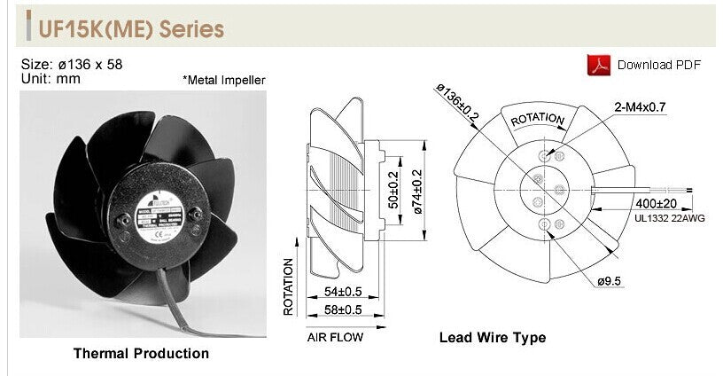 FULLTEC UF15KME23 BWHF Metal High Temperature Resistant Spindle Motor Fan