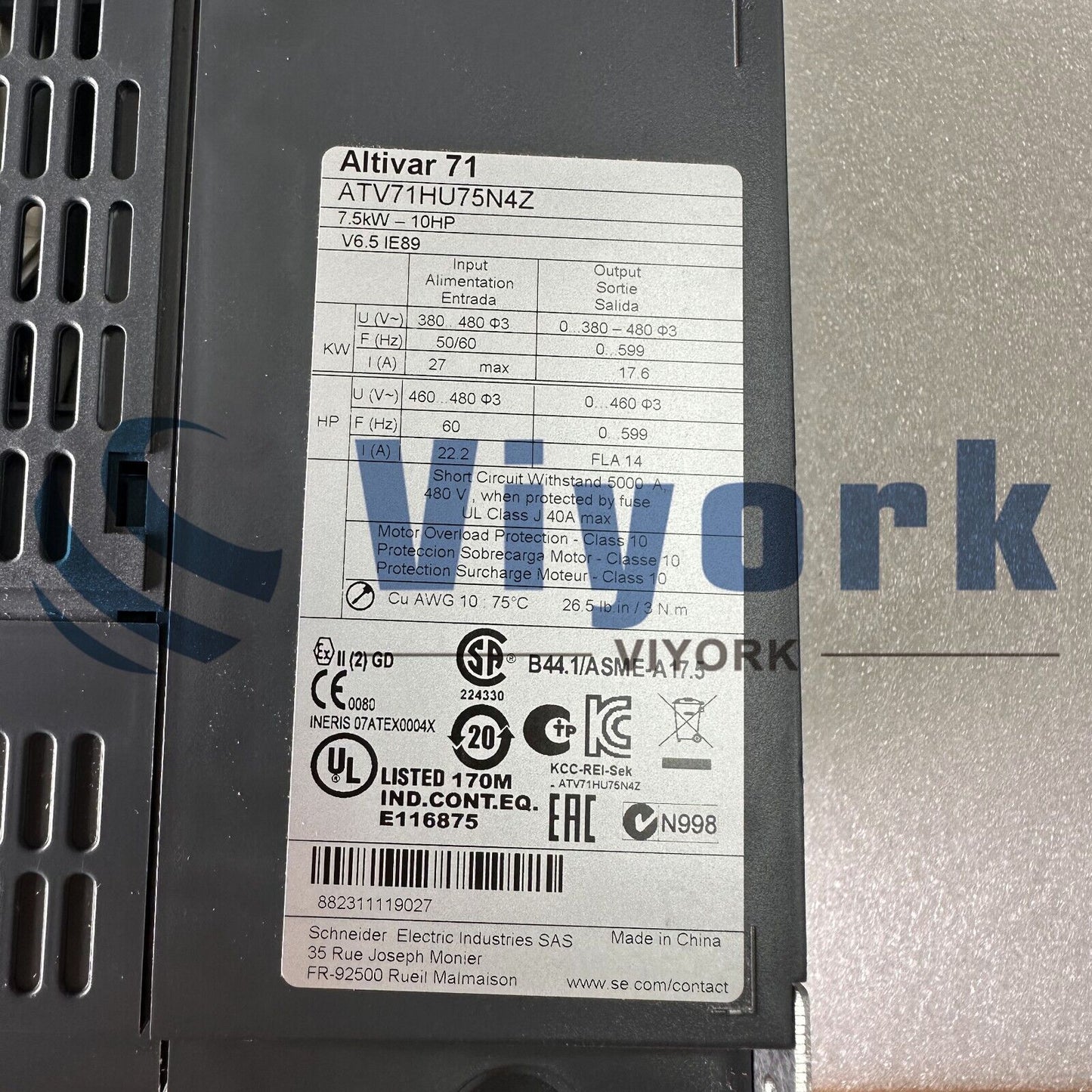 new Schneider ATV71HU75N4Z VARIABLE SPEED DRIVE ALTIVAR 71 480VAC 7.5KW 10HP - SCHNEIDER