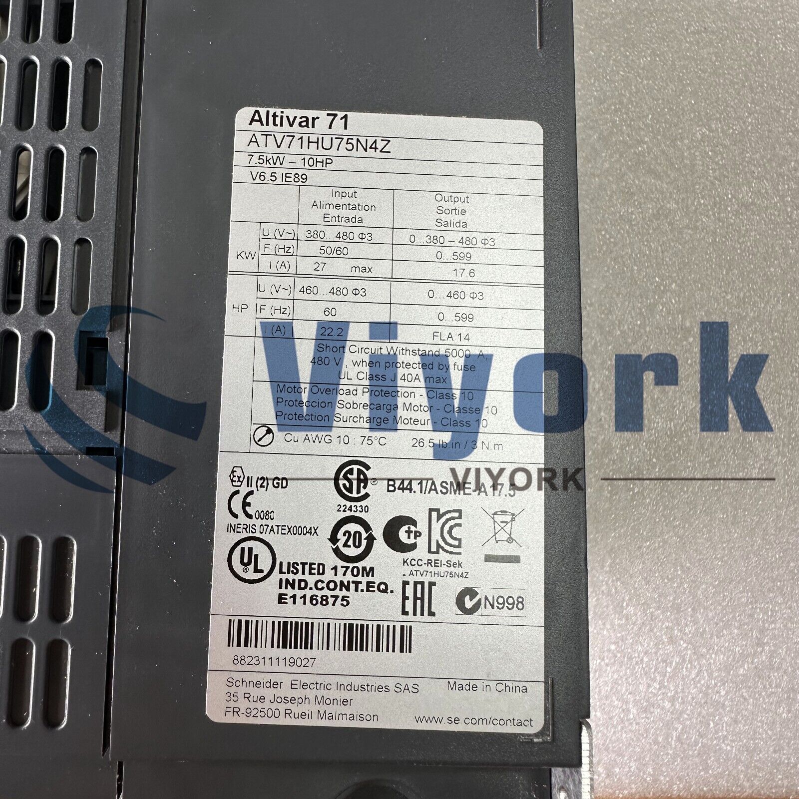 new Schneider ATV71HU75N4Z VARIABLE SPEED DRIVE ALTIVAR 71 480VAC 7.5KW 10HP - SCHNEIDER