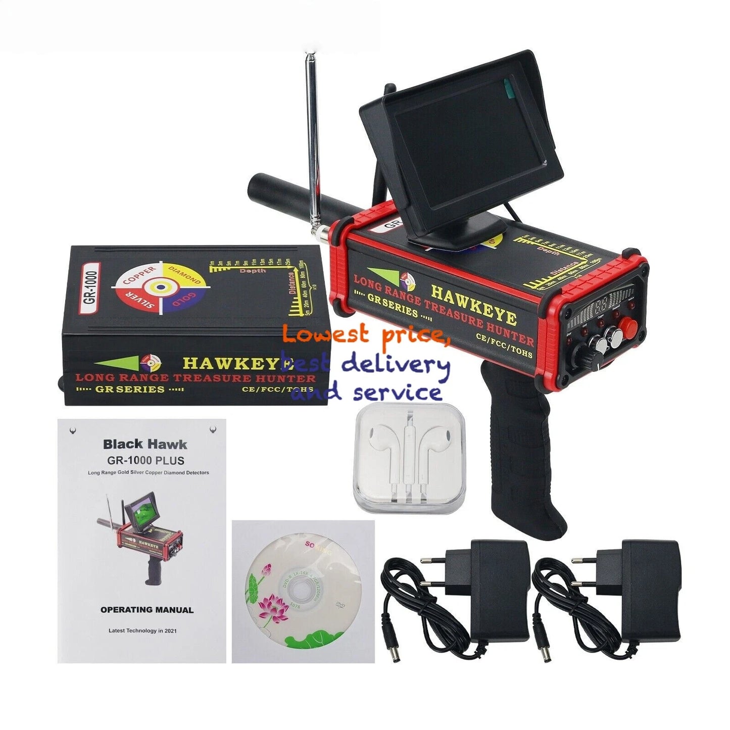 Gold Metal Finder HAWKEYE GR-1000 Plus Gold Detector Long Range Treasure Hunter