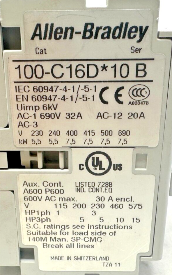 used Allen Bradley 100-C16DJ10 Contactor 100-C16D*10 24V DC Diode Coil