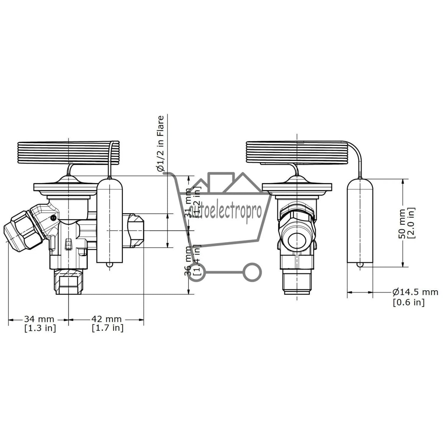 Danfoss 068Z3400 1/6 - 4.5TR Expansion Valve Body, T 2, R404A,R507A, 3/8x1/2 in,