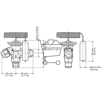 Danfoss 068Z3400 1/6 - 4.5TR Expansion Valve Body, T 2, R404A,R507A, 3/8x1/2 in,