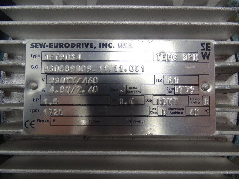 SEW EURODRIVE DFT90S4 MOTOR - USED - SEW EURODRIVE