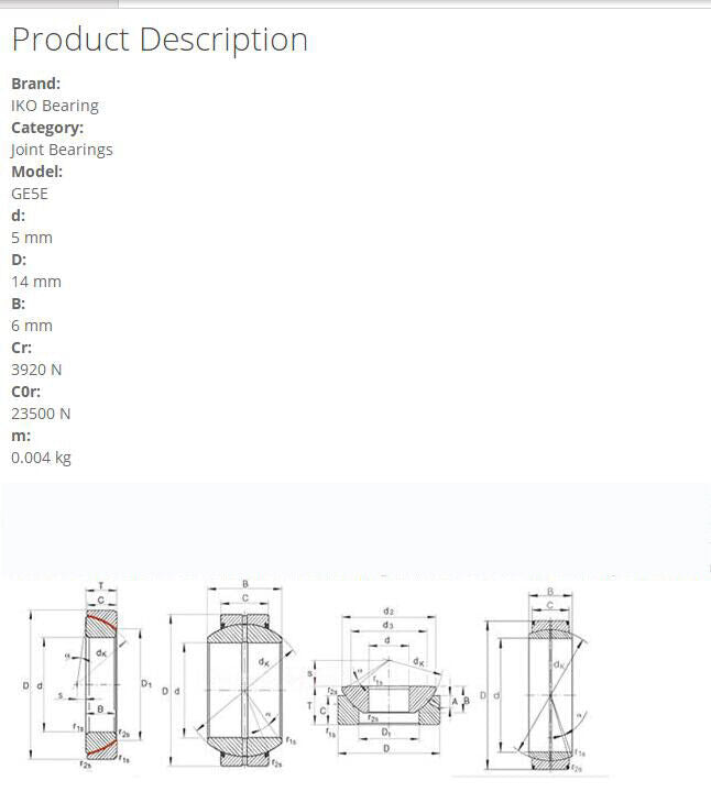 IKO GE5E Steel-on-steel Spherical Bushings 5x14x6mm - IKO